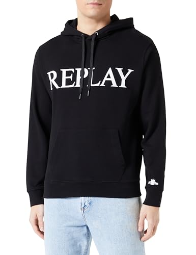 Replay Herren Hoodie aus Baumwolle, Black 098 (Schwarz), XXL von Replay