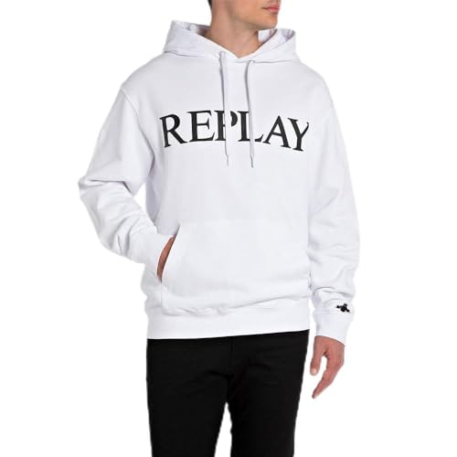 Replay Herren Hoodie aus Baumwolle, White 001 (Weiß), XL von Replay