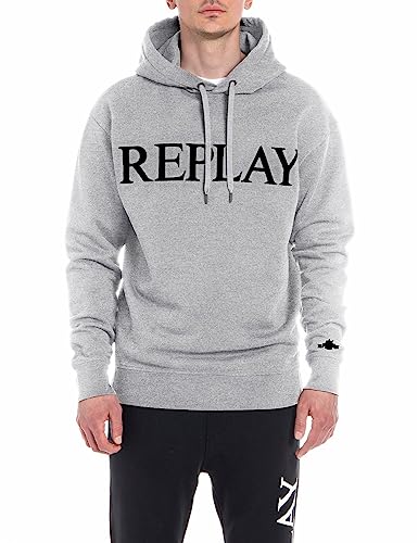 Replay Herren Hoodie mit Kapuze, Melange Grey M08 (Grau), L von Replay