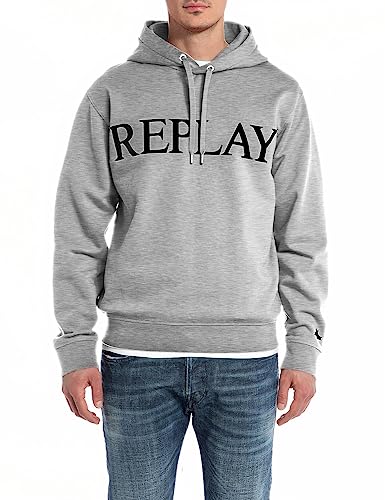 Replay Herren Hoodie mit Kapuze, Grau (Melange Grey M08), XL von Replay