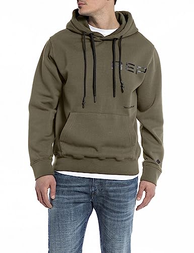 Replay Herren Hoodie mit Kapuze, Grün (Dark Olive 928), 3XL von Replay