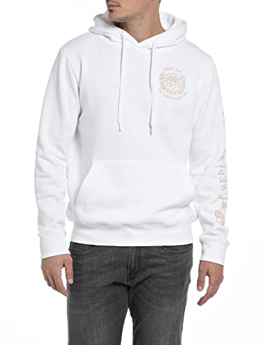 Replay Herren Hoodie mit Kapuze, Optical White 001 (Weiß), XS von Replay