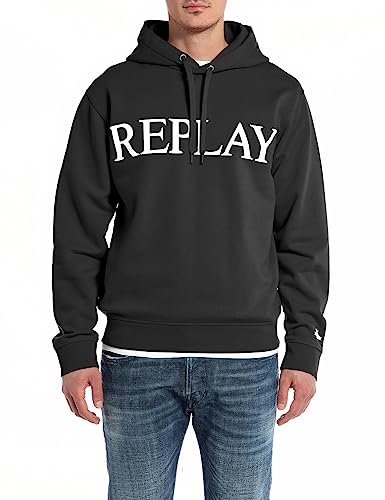 Replay Herren Hoodie mit Kapuze, Black 098 (Schwarz), L von Replay