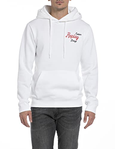 Replay Herren Hoodie mit Kapuze, Optical White 001 (Weiß), L von Replay