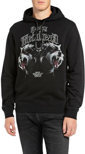 Replay Herren Hoodie mit Print, Schwarz (Black 098), S von Replay