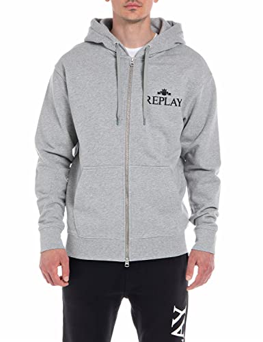 Replay Herren Hoodie mit Reißverschluss, Melange Grey M08 (Grau), M von Replay