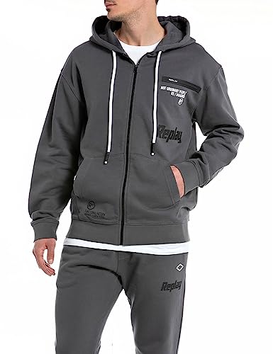 Replay Herren Sweatshirtjacke mit Reißverschluss, Titanium 291 (Grau), M von Replay