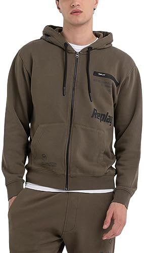 Replay Herren Hoodie mit Reißverschluss, Grün (Dark Olive 928), L von Replay