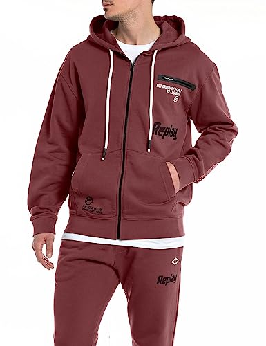 Replay Herren Hoodie mit Reißverschluss, Rot (Amarone 164), XXL von Replay