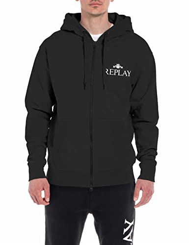 Replay Herren Hoodie mit Reißverschluss, Black 098 (Schwarz), L von Replay