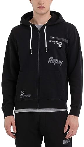 Replay Herren Hoodie mit Reißverschluss, Schwarz (Black 098), L von Replay