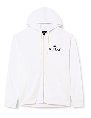 Replay Herren Hoodie mit Reißverschluss, Optical White 001 (Weiß), L von Replay