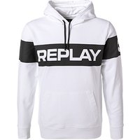 Replay Herren Hoodie weiß Baumwolle Logo und Motiv von Replay