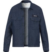 Replay Herren Jeansjacke blau Baumwolle-Leinen unifarben von Replay