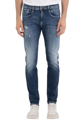 Replay Herren Jeans Anbass Slim-Fit Aged, Dark Blue 007 (Blau), 33W / 36L von Replay