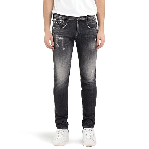Replay Herren Jeans Anbass Slim-Fit Aged mit Power Stretch, Grau (Dark Grey 097), 36W / 36L von Replay