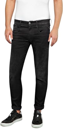 Replay Herren Jeans Anbass Slim-Fit Hyperflex Cloud mit Stretch, Black 098 (Schwarz), 34W / 36L von Replay