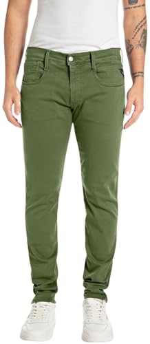 Replay Herren Jeans Anbass Slim-Fit Hyperflex Colour X-Lite mit Stretch, Grün (Dusty Military 103-1), 33W / 30L von Replay