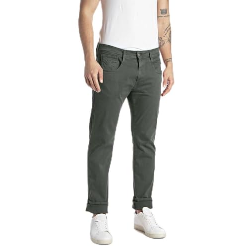 Replay Herren Jeans Anbass Slim-Fit Hyperflex Colour X-Lite mit Stretch, Grün (Military Green 030-1), 33W / 34L von Replay