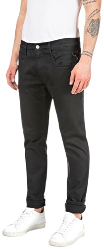 Replay Herren Jeans Anbass Slim-Fit Hyperflex Colour X-Lite mit Stretch, Schwarz (Black 040-2), 33W / 30L von Replay