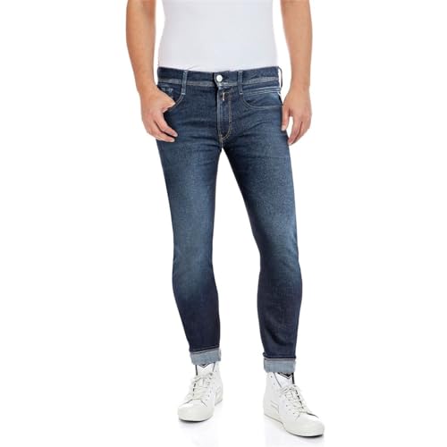 Replay Herren Jeans Anbass Slim-Fit Hyperflex Recycled mit Stretch, Dark Blue 007-1 (Blau), 34W / 30L von Replay