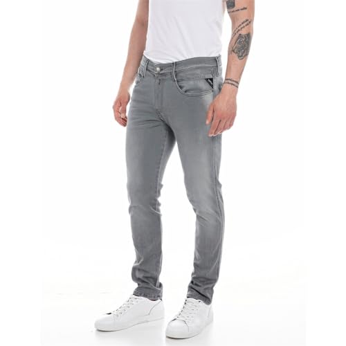 Replay Herren Jeans Anbass Slim-Fit Hyperflex Recycled mit Stretch, Light Grey 095 (Grau), 32W / 32L von Replay