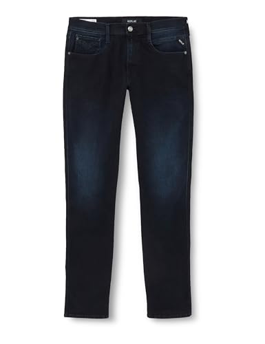 Replay Herren Jeans Anbass Slim-Fit Hyperflex aus recyceltem Material mit Stretch, Blau (Dark Blue 007), 33W / 34L von Replay