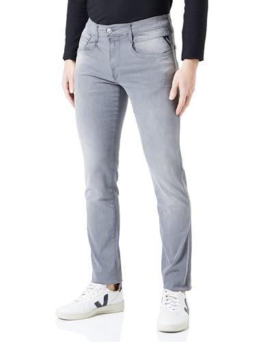 Replay Herren Jeans Anbass Slim-Fit Hyperflex aus recyceltem Material mit Stretch, Grau (Light Grey 095), 32W / 32L von Replay