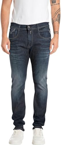 Replay Herren Jeans Anbass Slim-Fit Hyperflex mit Stretch, Blau (Dark Blue 007-6), 33W / 36L von Replay