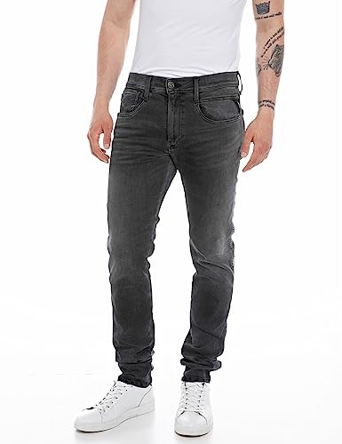 Replay Herren Jeans Anbass Slim-Fit Hyperflex mit Stretch, Grau (Dark Grey 097), 33W / 30L von Replay