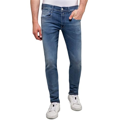Replay Herren Jeans Anbass Slim-Fit Hyperflex mit Stretch, Medium Blue 009-1 (Blau), 40W / 34L von Replay