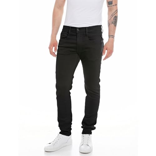 Replay Herren Jeans Anbass Slim-Fit Hyperflex Forever Dark mit Stretch, Black 098 (Schwarz), 29W / 30L von Replay