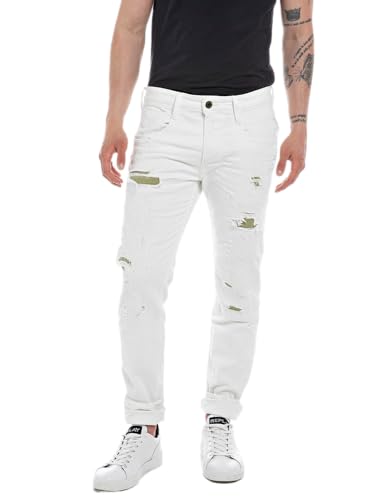 Replay Herren Jeans Anbass Slim-Fit Broken Edge, Optical White 001 (Weiß), 29W / 30L von Replay