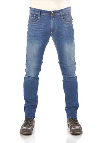Replay Herren Jeans Anbass Slim-Fit mit Power Stretch, Blau (Dark Blue 007-3), 33W / 32L von Replay