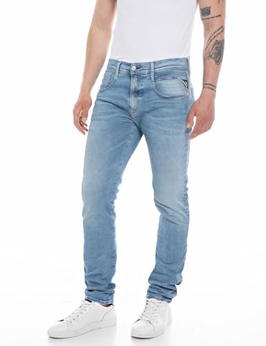 Replay Herren Jeans Anbass Slim-Fit Hyperflex mit Stretch, Light Blue 010-2 (Blau), 33W / 34L von Replay