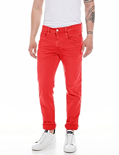 Replay Herren Jeans Anbass Slim-Fit, Red 054 (Rot), 28W / 32L von Replay