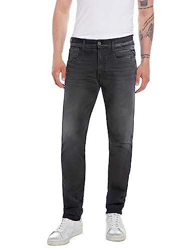Replay Herren Jeans Anbass Slim-Fit Bio, Black 098 (Schwarz), 34W / 34L von Replay