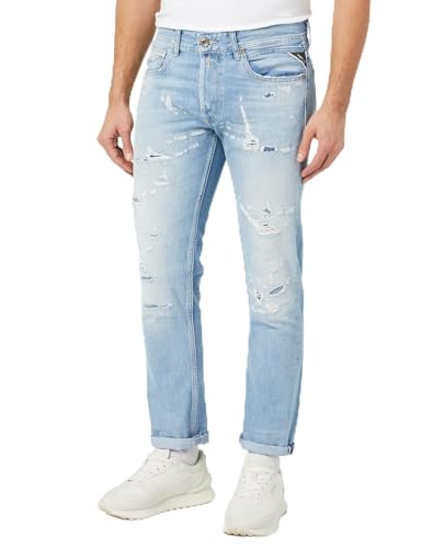 Replay Herren Jeans Grover Straight-Fit Aged, Light Blue 010 (Blau), 30W / 30L von Replay