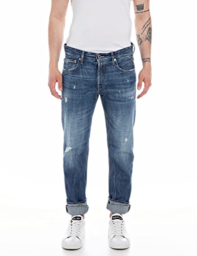 Replay Herren Jeans Grover Straight-Fit Aged, Medium Blue 009 (Blau), 27W / 32L von Replay