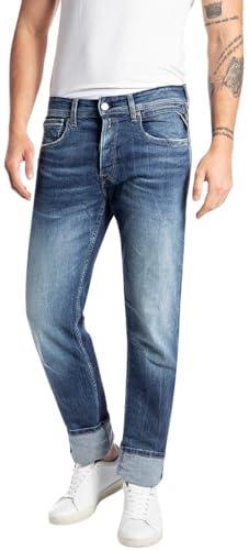 Replay Herren Jeans Grover Straight-Fit Bio, Blau (Medium Blue 009), 36W / 32L von Replay
