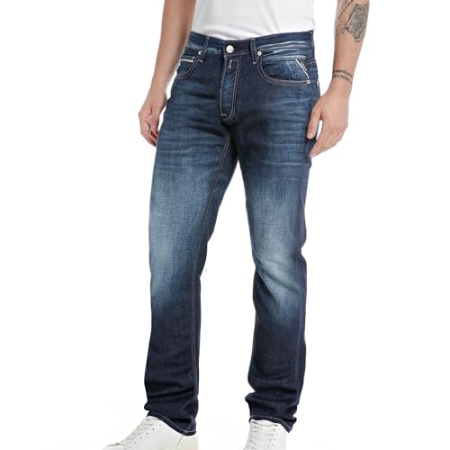 Replay Herren Jeans Grover Straight-Fit Bio, Dark Blue 007-2 (Blau), 27W / 30L von Replay