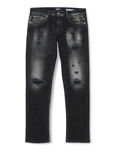 Replay Herren Jeans Grover Straight-Fit, Black Delavè 099 (Schwarz), 34W / 30L von Replay