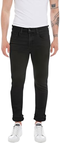 Replay Herren Jeans Grover Straight-Fit Hyperflex Forever Dark mit Stretch, Black 098 (Schwarz), 29W / 34L von Replay