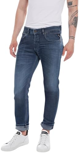 Replay Herren Jeans Grover Straight-Fit Hyperflex Cloud mit Stretch, Dark Blue 007 (Blau), 34W / 32L von Replay