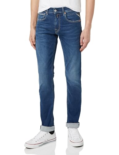 Replay Herren Jeans Grover Straight-Fit Hyperflex mit Stretch, Blau (Dark Blue 007), 40W / 34L von Replay