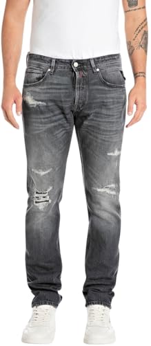 Replay Herren Jeans Grover Straight-Fit Original, Grau (Dark Grey 097-1), 31W / 32L von Replay