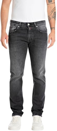 Replay Herren Jeans Grover Straight-Fit Original, Schwarz (Black Delavè 099), 29W / 32L von Replay