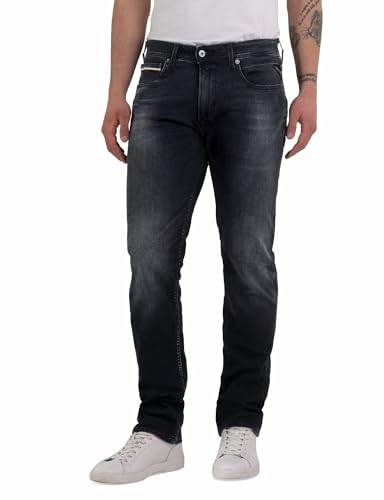Replay Herren Jeans Grover Straight-Fit mit Comfort Stretch, Dark Grey 097 (Grau), 29W / 32L von Replay
