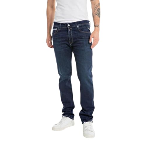 Replay Herren Jeans Grover Straight-Fit mit Stretch, Blau (Dark Blue 007), 31W / 30L von Replay