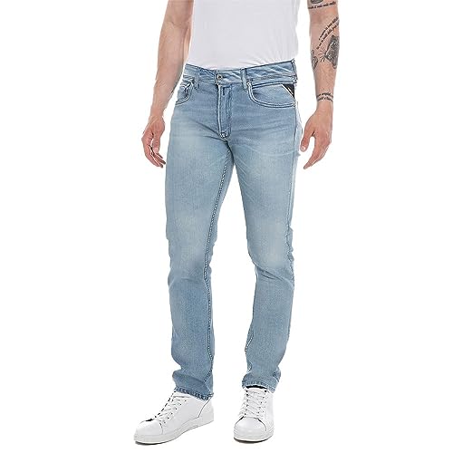 Replay Herren Jeans Grover Straight-Fit mit Comfort Stretch, Light Blue 010 (Blau), 34W / 32L von Replay